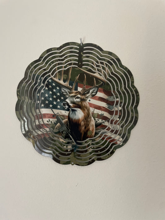 American Flag Deer Wind Spinner